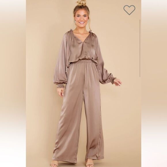 Mustard Seed My True North Mocha Satin Jumpsuit S - Picture 1 of 12